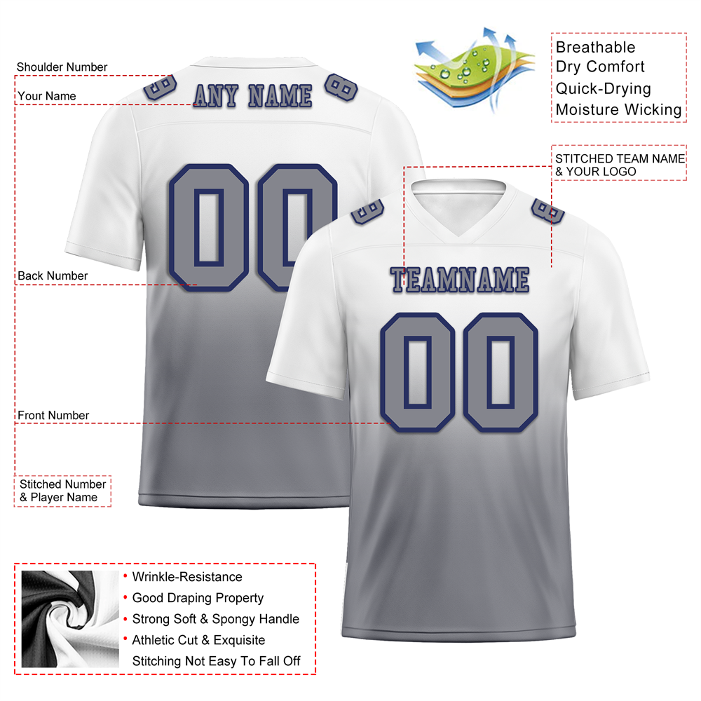 Corporate Gifts,Custom White Grey Fade Fashion Grey Personalized Authentic Football Jersey FBJ02-bc0f0c9