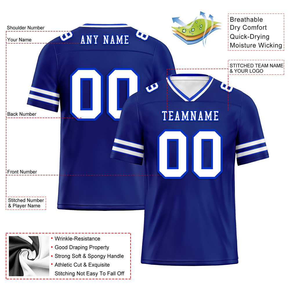 Corporate Gifts,Custom Blue Sleeve Stripes White Personalized Authentic Football Jersey FBJ02-bc0f08a