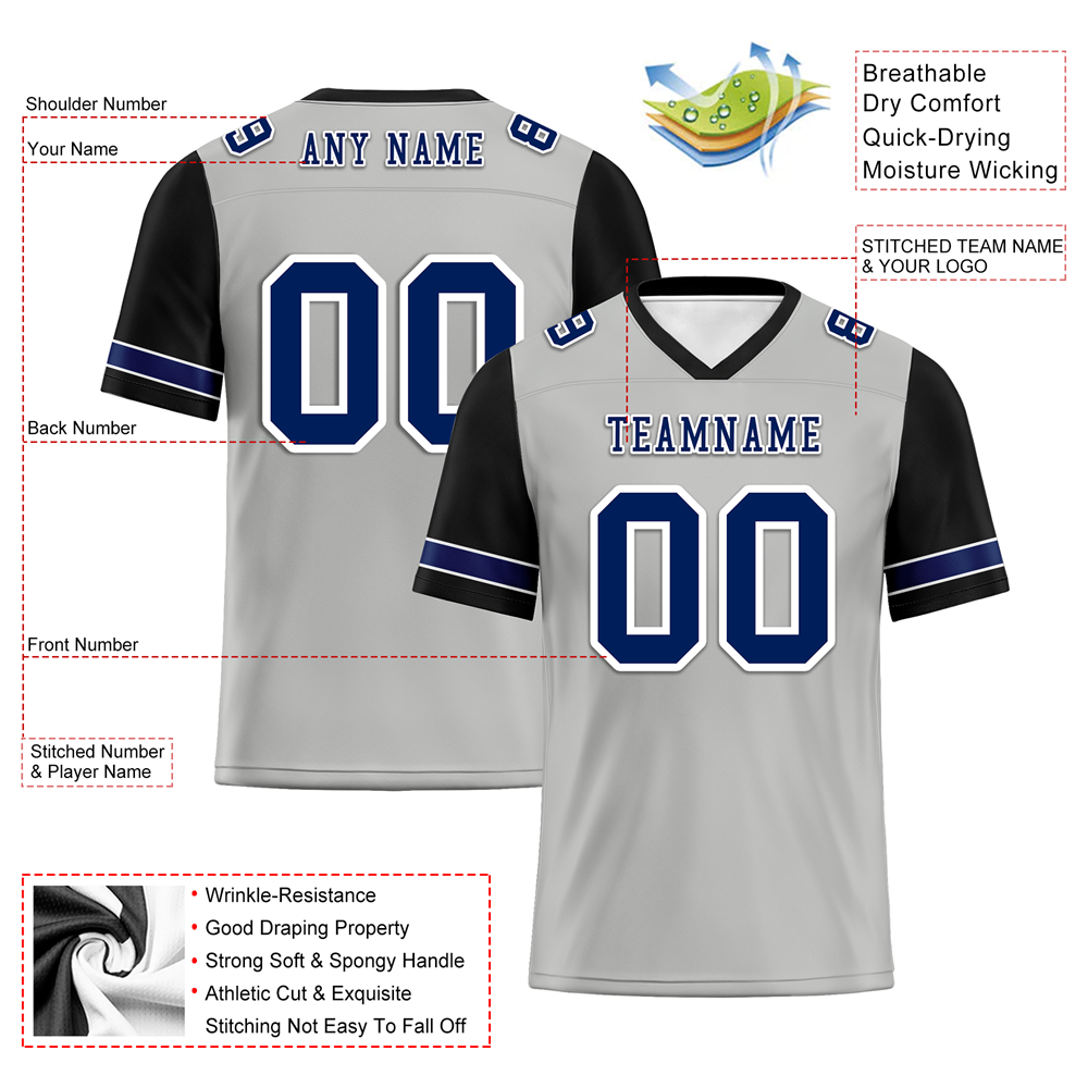 Corporate Gifts,Custom Grey Black Two Tone Blue Personalized Authentic Football Jersey FBJ02-bc0f09a