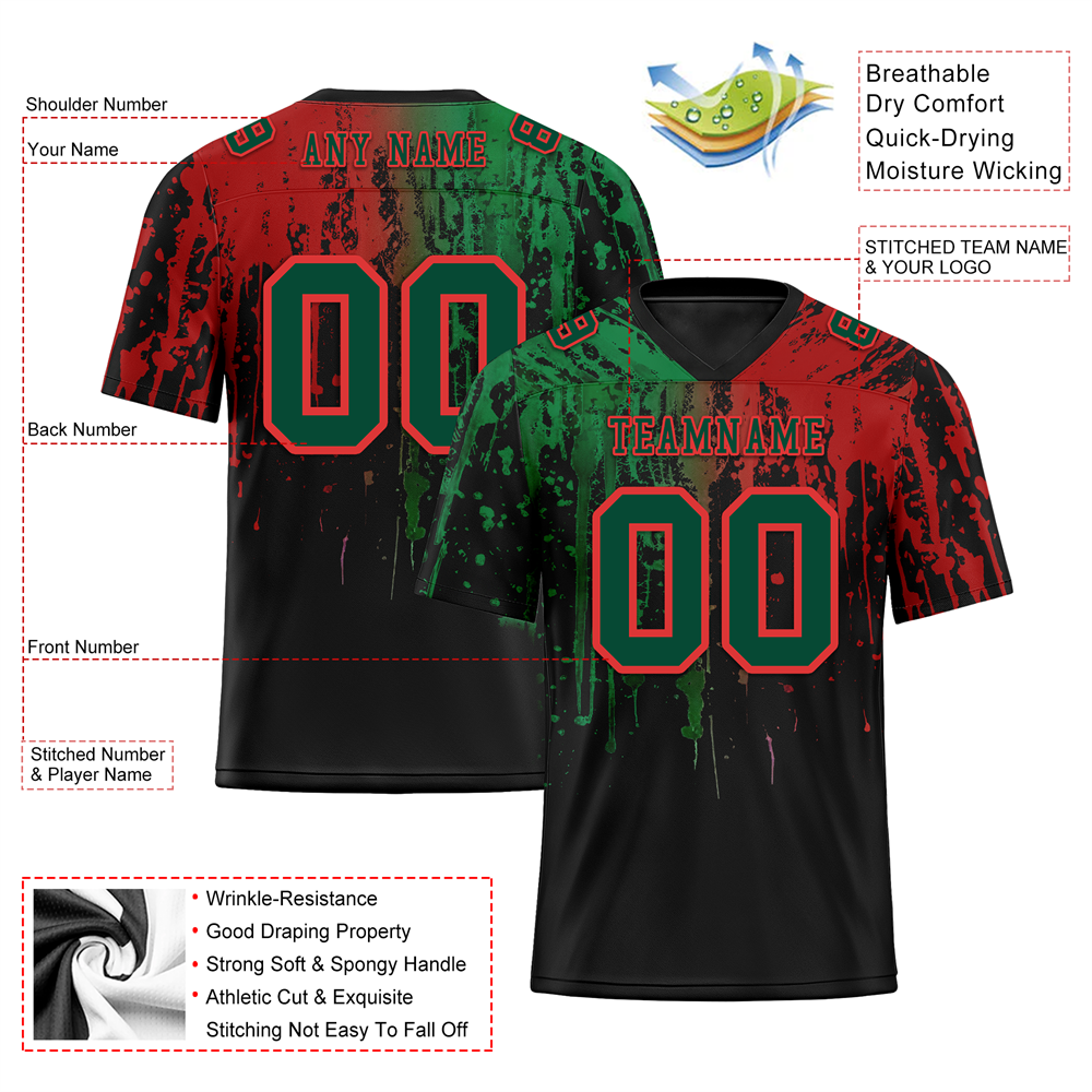 Corporate Gifts,Custom Green Red Graffiti Pattern Green Personalized Authentic Football Jersey FBJ02-bc0faca