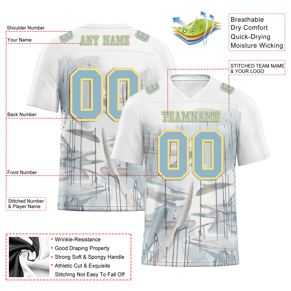 Corporate Gifts,Custom White Graffiti Pattern Aqua Personalized Authentic Football Jersey FBJ02-bc0facc