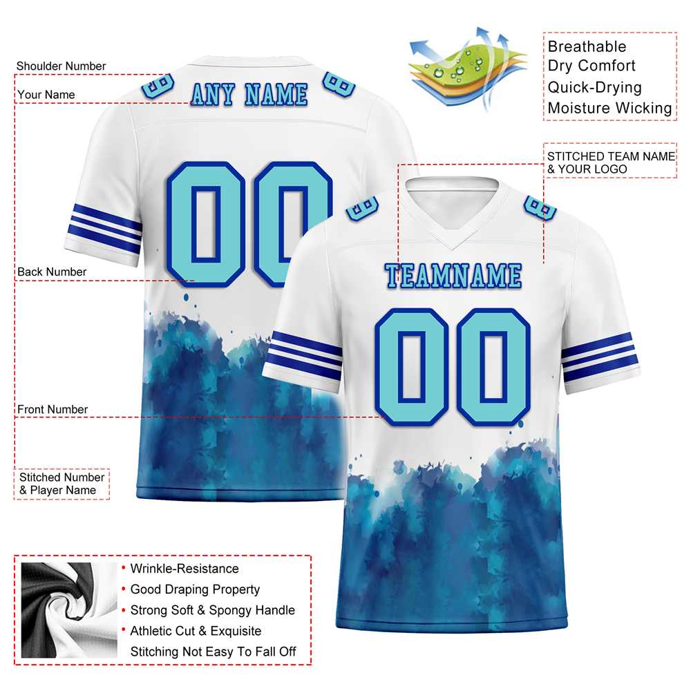 Corporate Gifts,Custom White Aqua Tie Dye Aqua Personalized Authentic Football Jersey FBJ02-bc0fa77