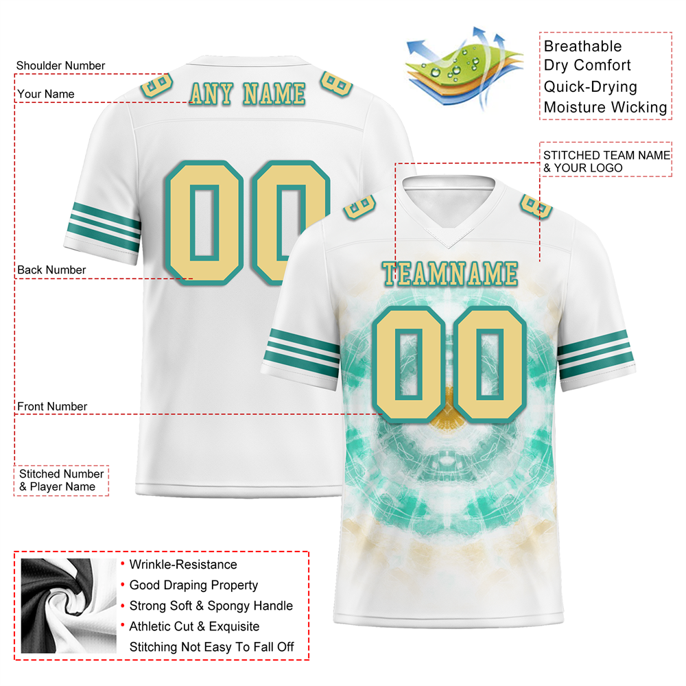 Corporate Gifts,Custom White Aqua Tie Dye Yellow Personalized Authentic Football Jersey FBJ02-bc0fa78