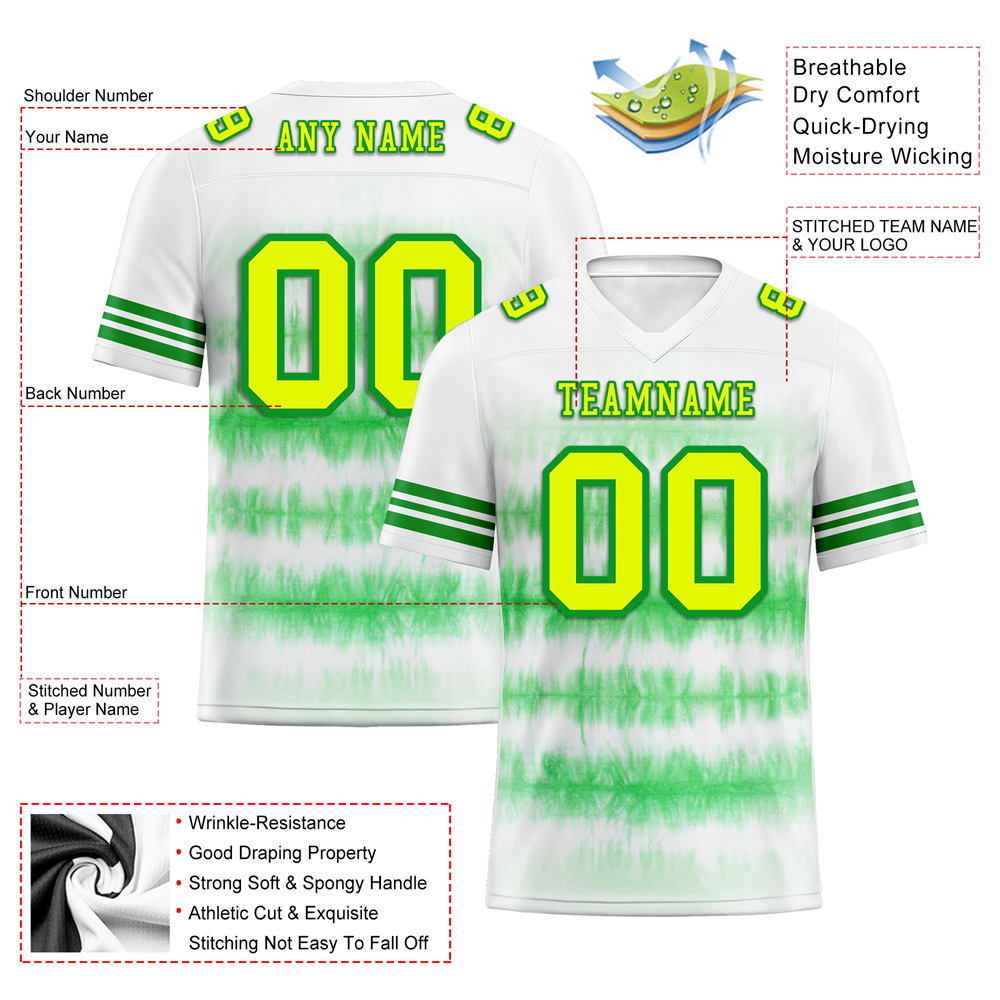 Corporate Gifts,Custom White Green Tie Dye Yellow Personalized Authentic Football Jersey FBJ02-bc0fa8b