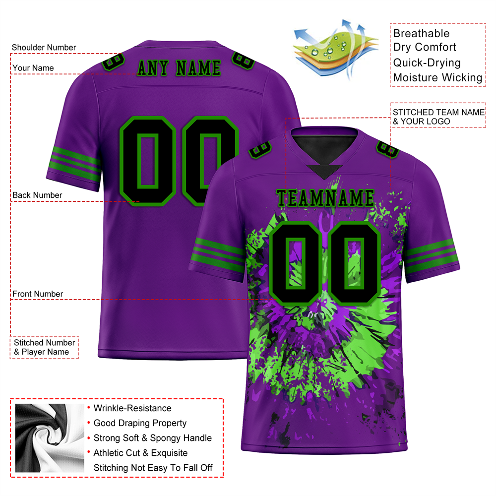Corporate Gifts,Custom Purple Tie Dye Black Personalized Authentic Football Jersey FBJ02-bc0fa8e