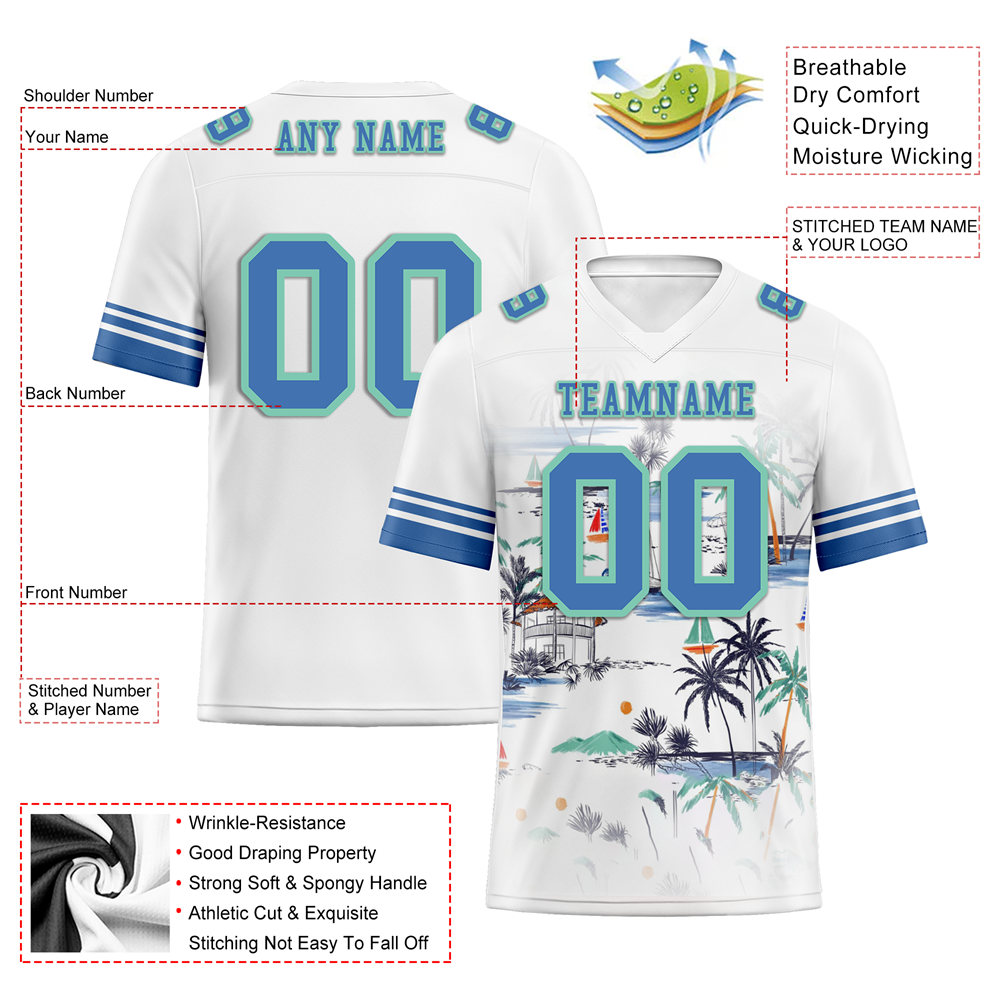 Corporate Gifts,Custom White Tie Dye Aqua Personalized Authentic Football Jersey FBJ02-bc0fa8f