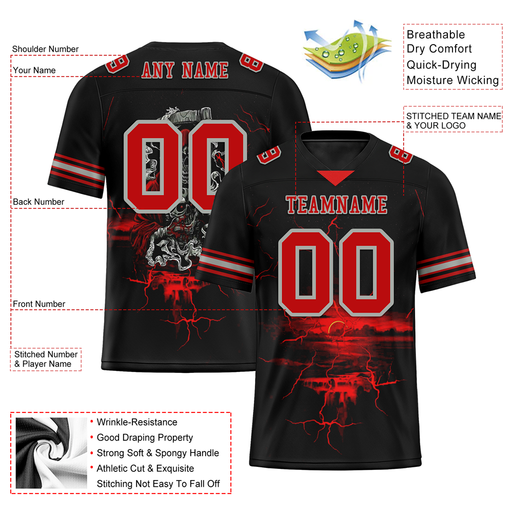 Custom Black Skull Fashion Red Personalized Authentic Football Jersey FBJ02-bc0fbaa