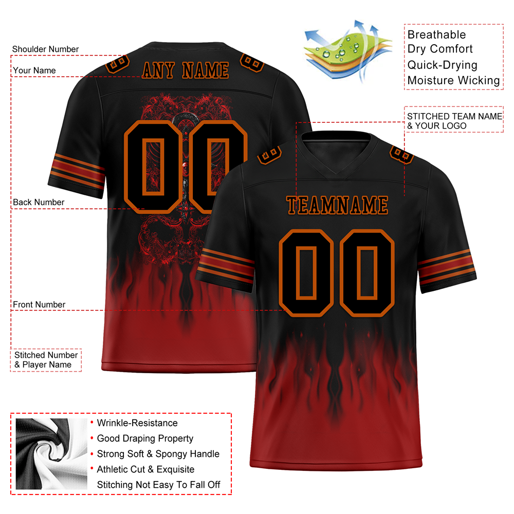 Corporate Gifts,Custom Black Brown Skull Fashion Black Personalized Authentic Football Jersey FBJ02-bc0fba7