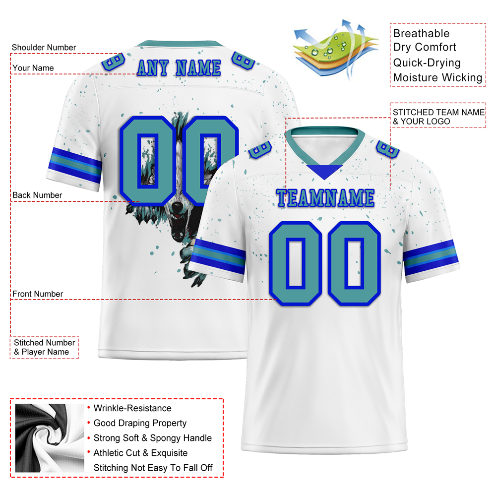 Corporate Gifts,Custom White Skull Fashion Aqua Personalized Authentic Football Jersey FBJ02-bc0fbba