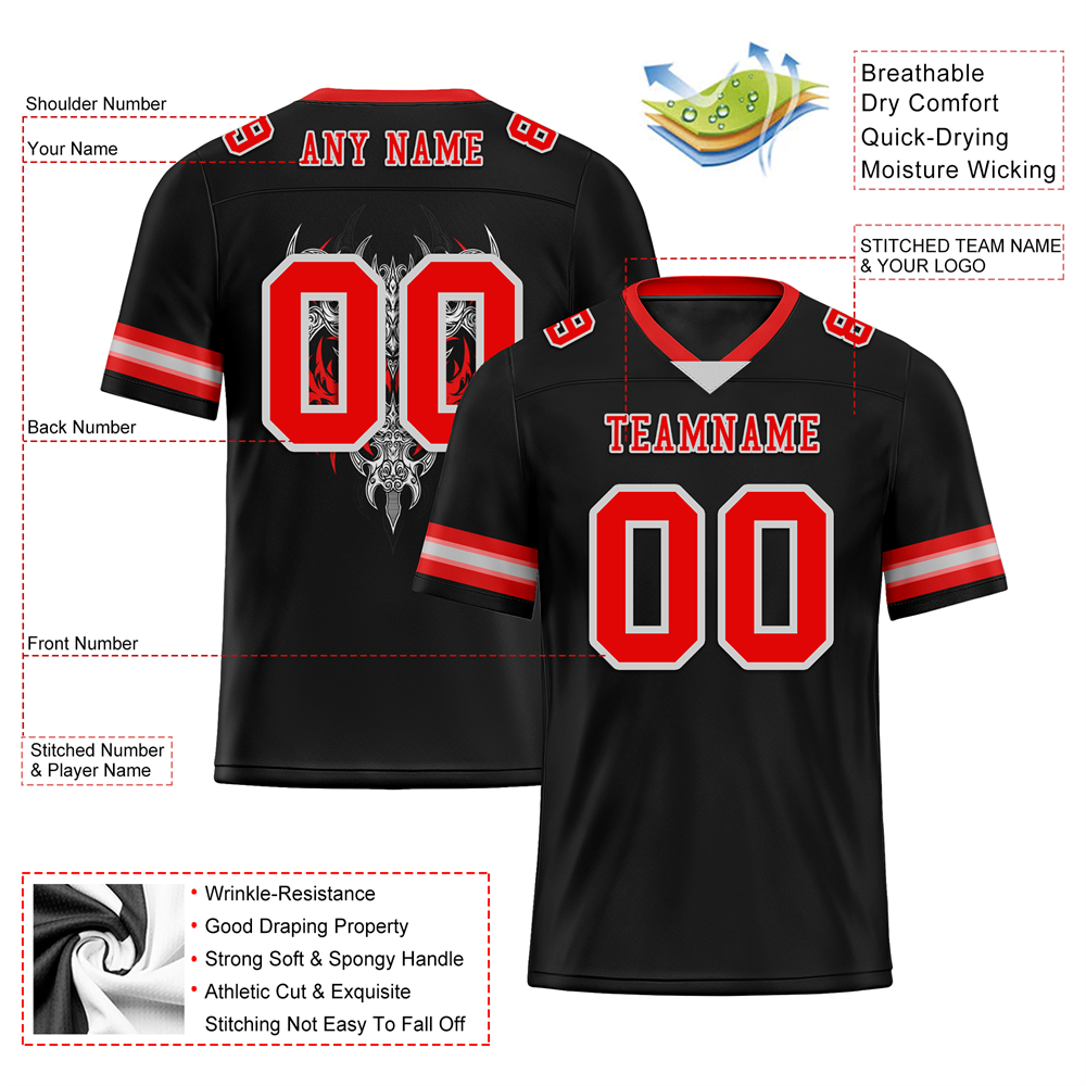 Custom Black Skull Fashion Red Personalized Authentic Football Jersey FBJ02-bc0fbbc