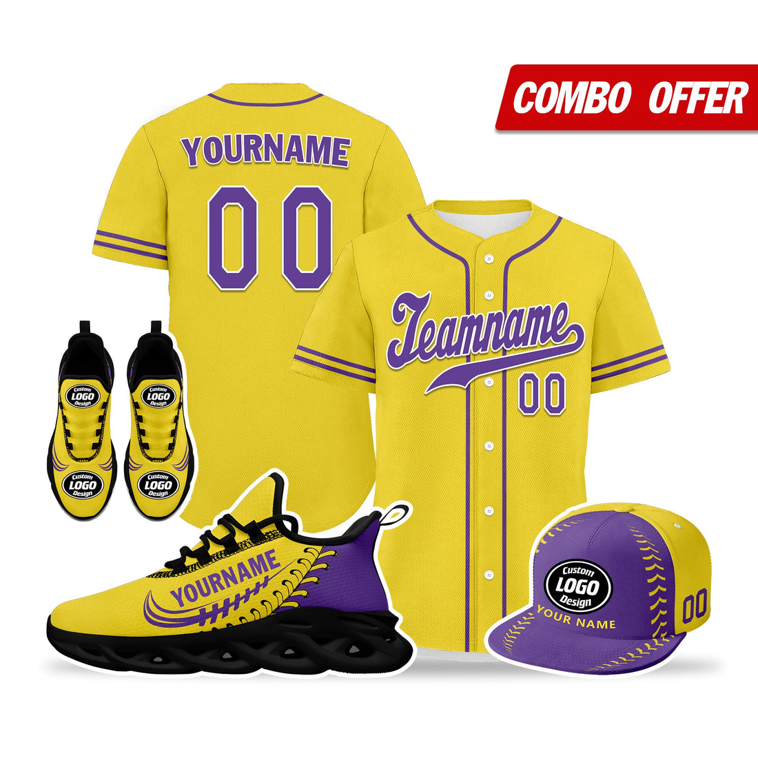 Custom Yellow Jersey MaxSoul Shoes and Hat Combo Offer Personalized ZH-bd0b00e0-a9