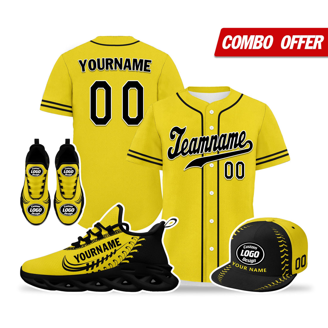 Custom Yellow Jersey MaxSoul Shoes and Hat Combo Offer Personalized ZH-bd0b00e0-b7