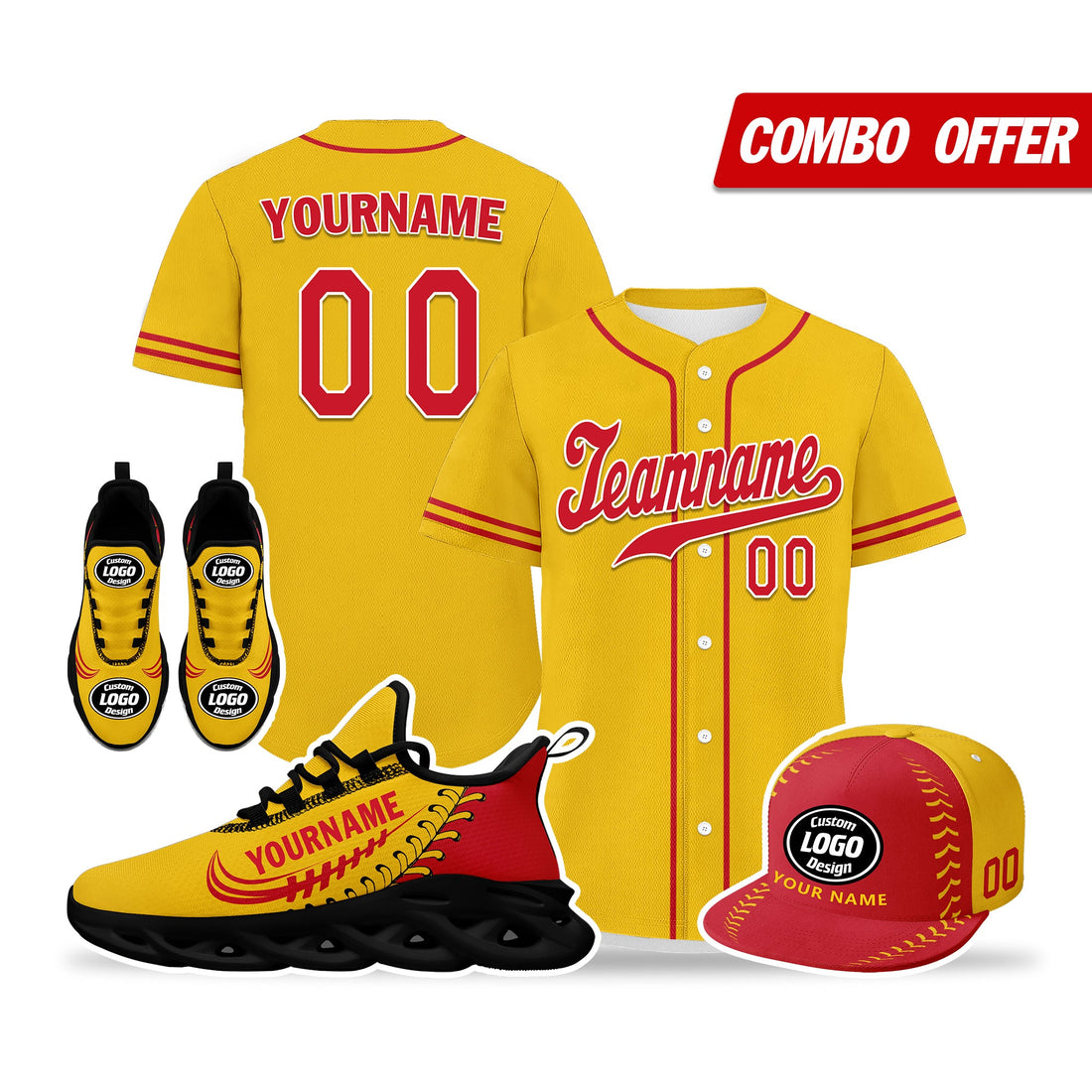 Custom Yellow Jersey MaxSoul Shoes and Hat Combo Offer Personalized ZH-bd0b00e0-8