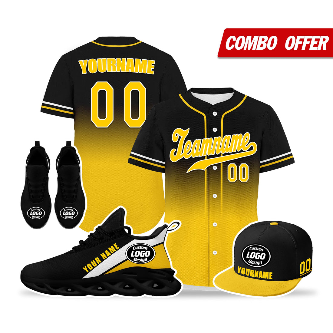 Luxury Gifts,Custom Black Yellow Jersey MaxSoul Shoes and Hat Combo Offer Personalized ZH-bd0b007e-b