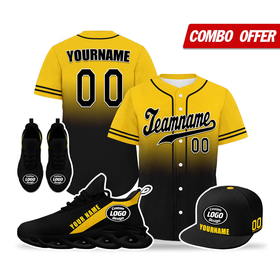 Luxury Gifts,Custom Yellow Black Jersey MaxSoul Shoes and Hat Combo Offer Personalized ZH-bd0b007e-c