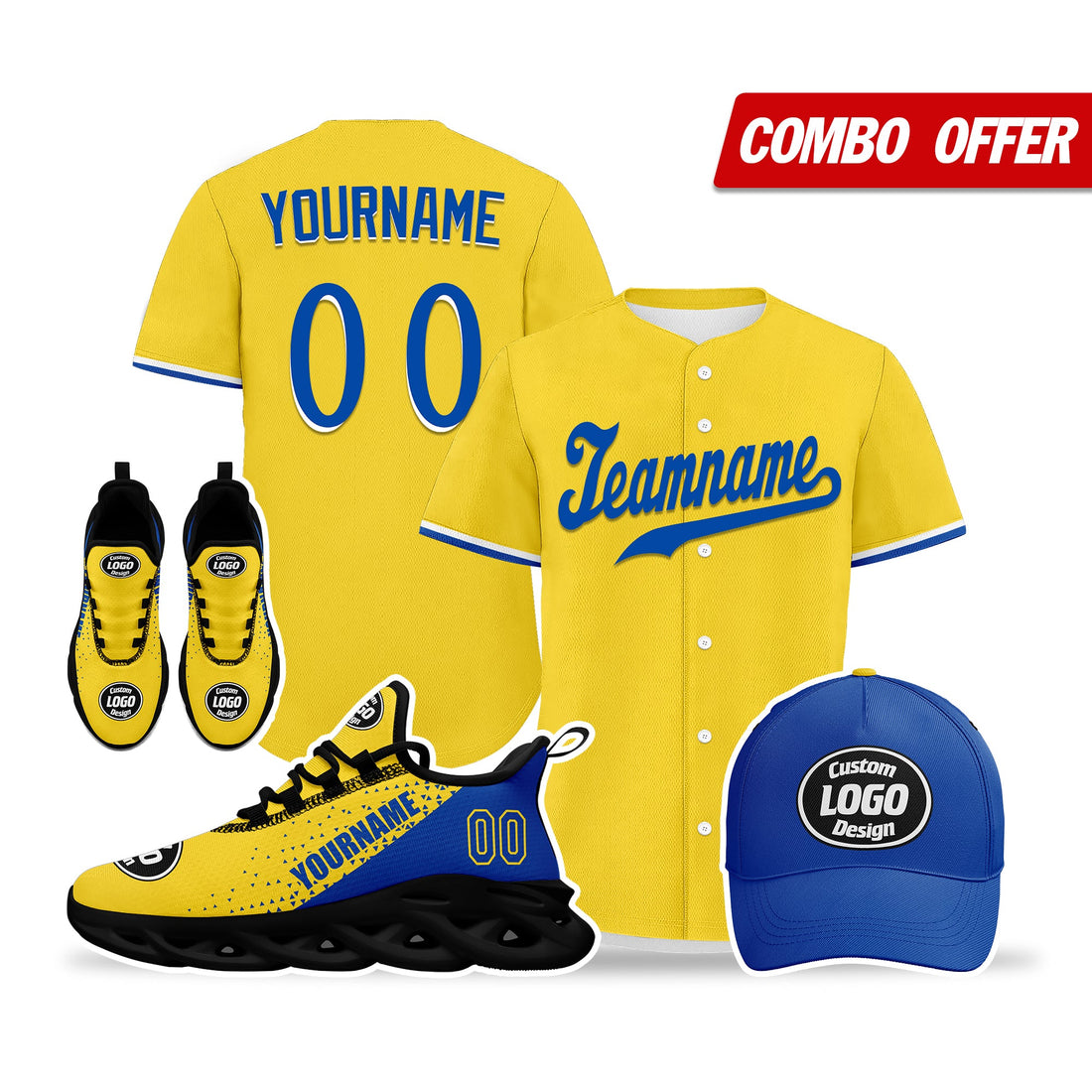 Corporate Gifts,Custom Yellow Blue Jersey MaxSoul Shoes and Hat Combo Offer Personalized ZH-D0b008e-c