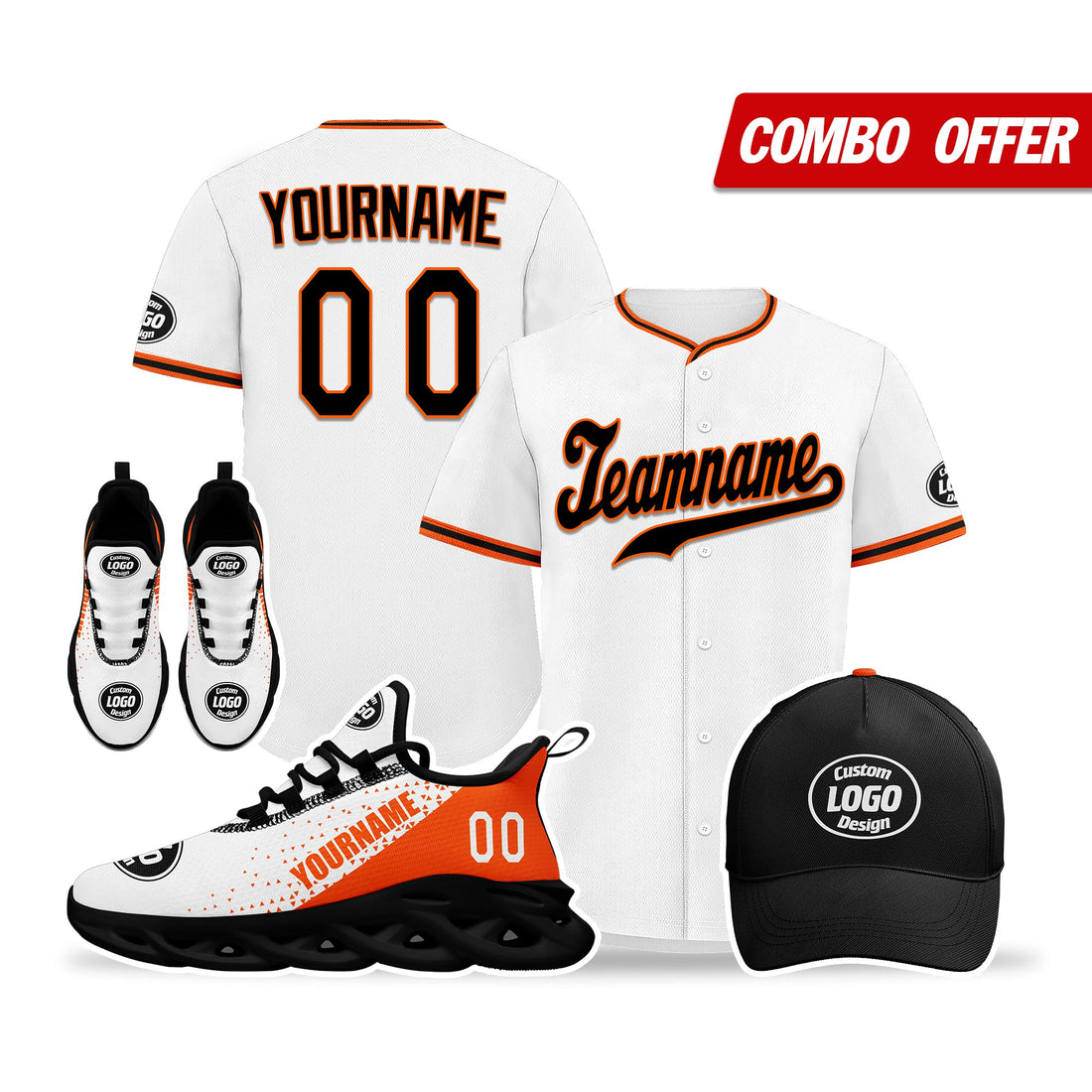 Custom White Orange Jersey MaxSoul Shoes and Hat Combo Offer Personalized ZH-D0b0087-a