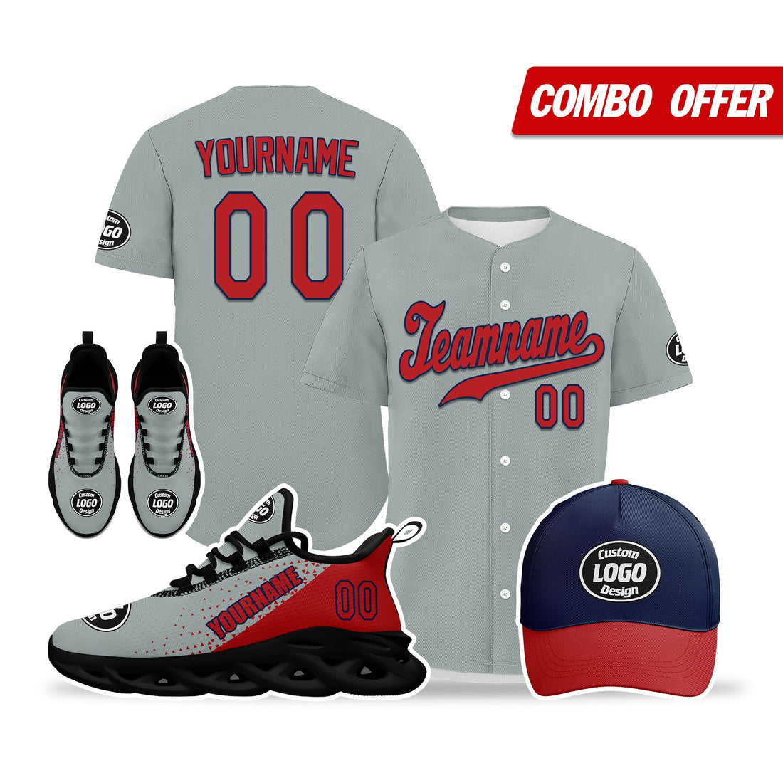 Corporate Gifts,Custom Grey Red Jersey MaxSoul Shoes and Hat Combo Offer Personalized ZH-D0b0088-b