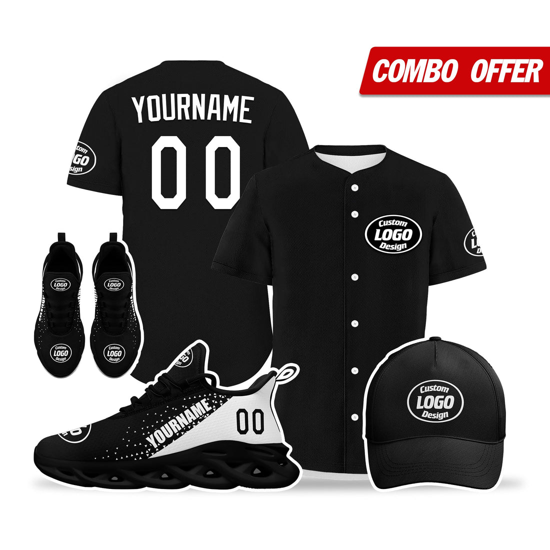 Corporate Gifts,Custom Black White Jersey MaxSoul Shoes and Hat Combo Offer Personalized ZH-D0b0089-b