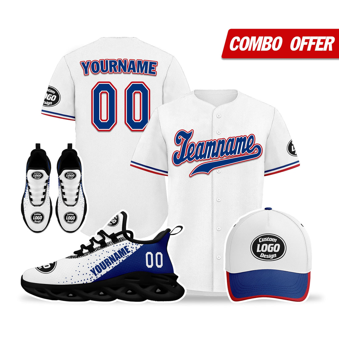 Corporate Gifts,Custom White Blue Jersey MaxSoul Shoes and Hat Combo Offer Personalized ZH-D0b009b-a