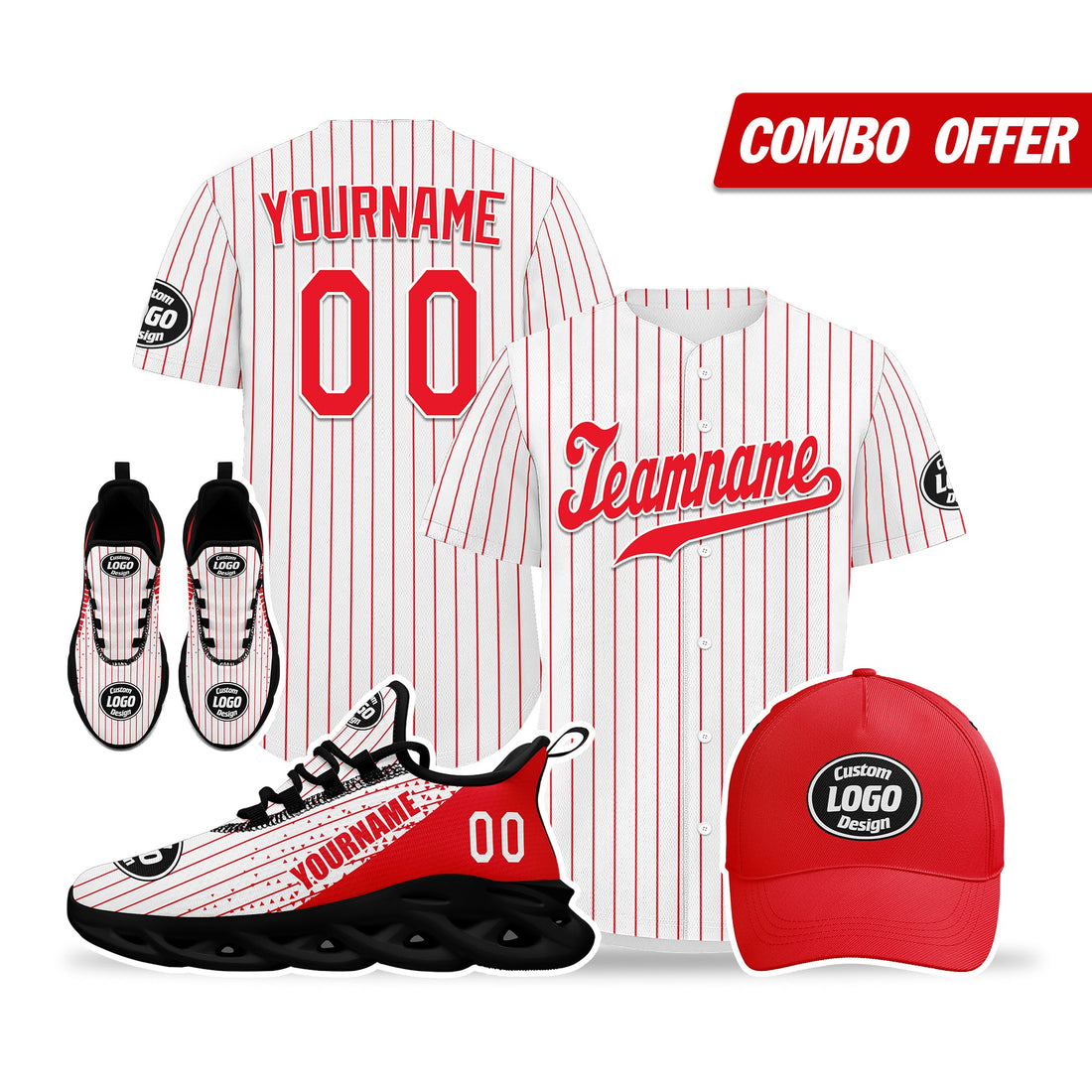 Corporate Gifts,Custom Red White Jersey MaxSoul Shoes and Hat Combo Offer Personalized ZH-D0b009c-a