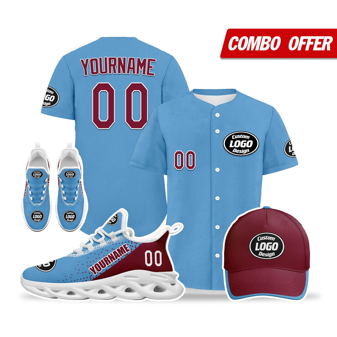 Corporate Gifts,Custom Blue Red Jersey MaxSoul Shoes and Hat Combo Offer Personalized ZH-D0b009c-b