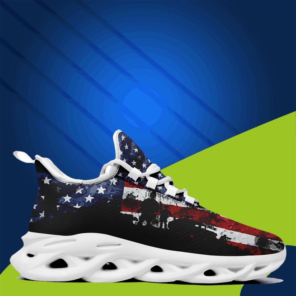 Custom US Patriotic Sneakers | USA Flag Running Shoes with Personalized Name, Logo, Brand Name | For Corporate Gift, Business Gift | MaxSoul-B03013