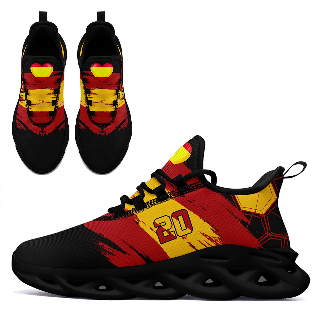Custom 2026 World Cup Spain Sneakers DIY Country Flag Running Shoes Lightweight Sport Shoes Gift for Football Fans Personalized Team Name and Logo FN003-F023082-2