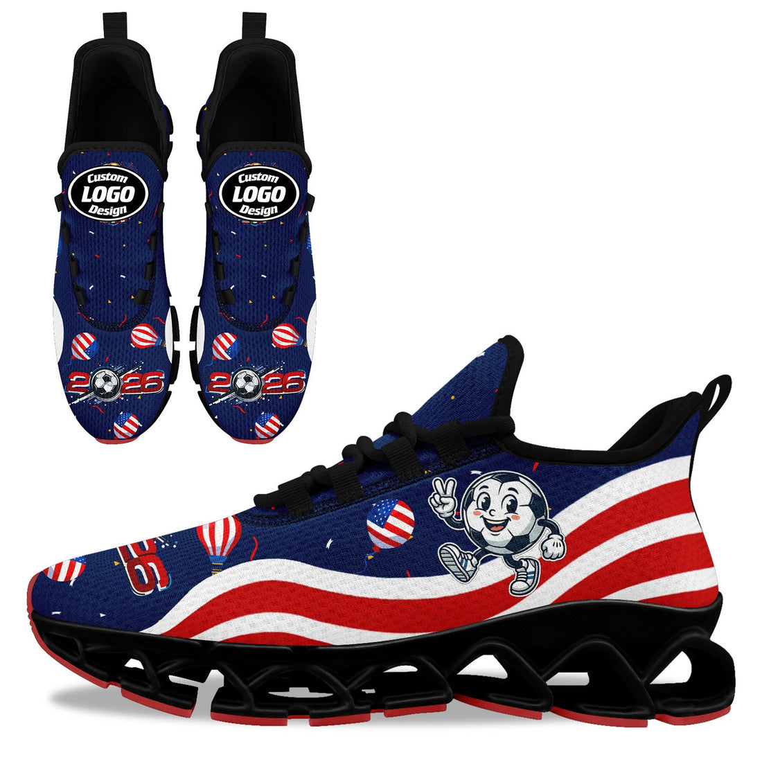 Custom United States 2026 World Cup Sneakers DIY Country Flag Running Shoes Lightweight Sport Shoes Gift for Football Fans Personalized Team Name and Logo FN003XD-F028038-3