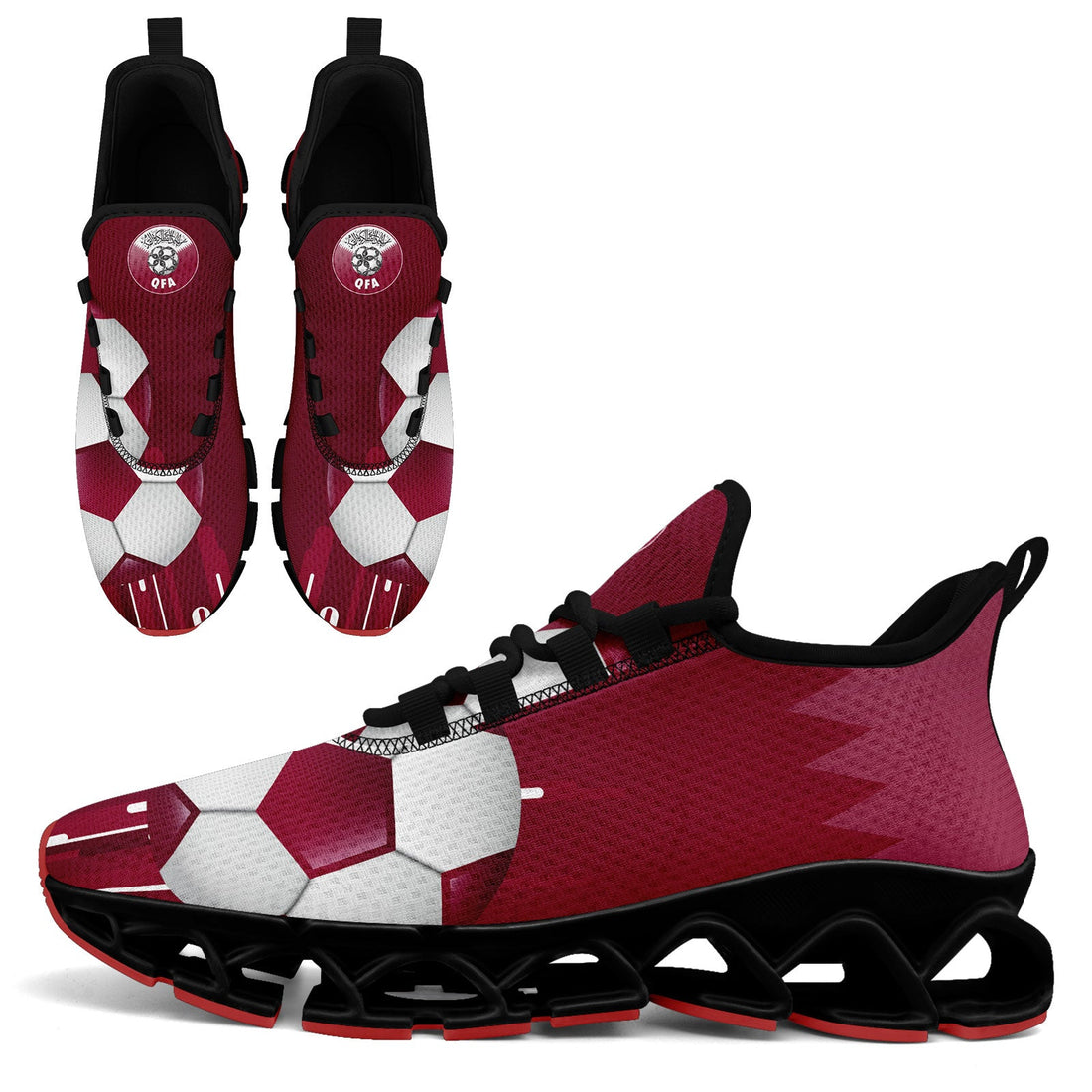 Custom Qatar 2026 World Cup Sneakers DIY Country Flag Running Shoes Lightweight Sport Shoes Gift for Football Fans Personalized Team Name and Logo FN003XD-F020030-3