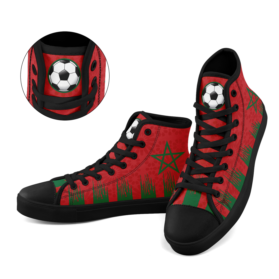 Custom Morocco 2026 World Cup Sneakers DIY Country Flag Running Shoes Lightweight Sport Shoes Gift for Football Fans Personalized Team Name and Logo FN024-F009090-2