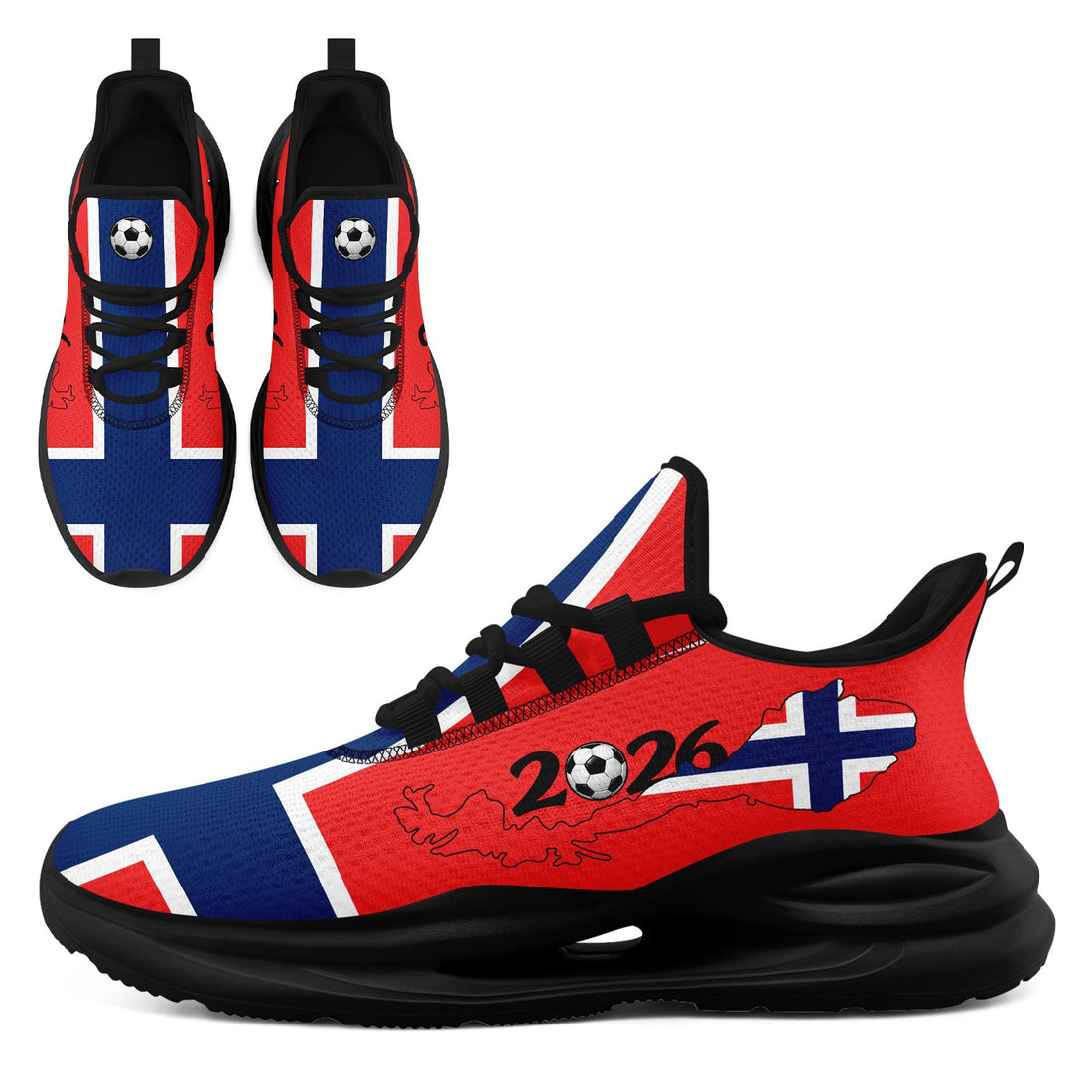 Custom 2026 World Cup Norway Sneakers DIY Country Flag Running Shoes Lightweight Sport Shoes Gift for Football Fans Personalized Team Name and Logo FN079-F027070-2