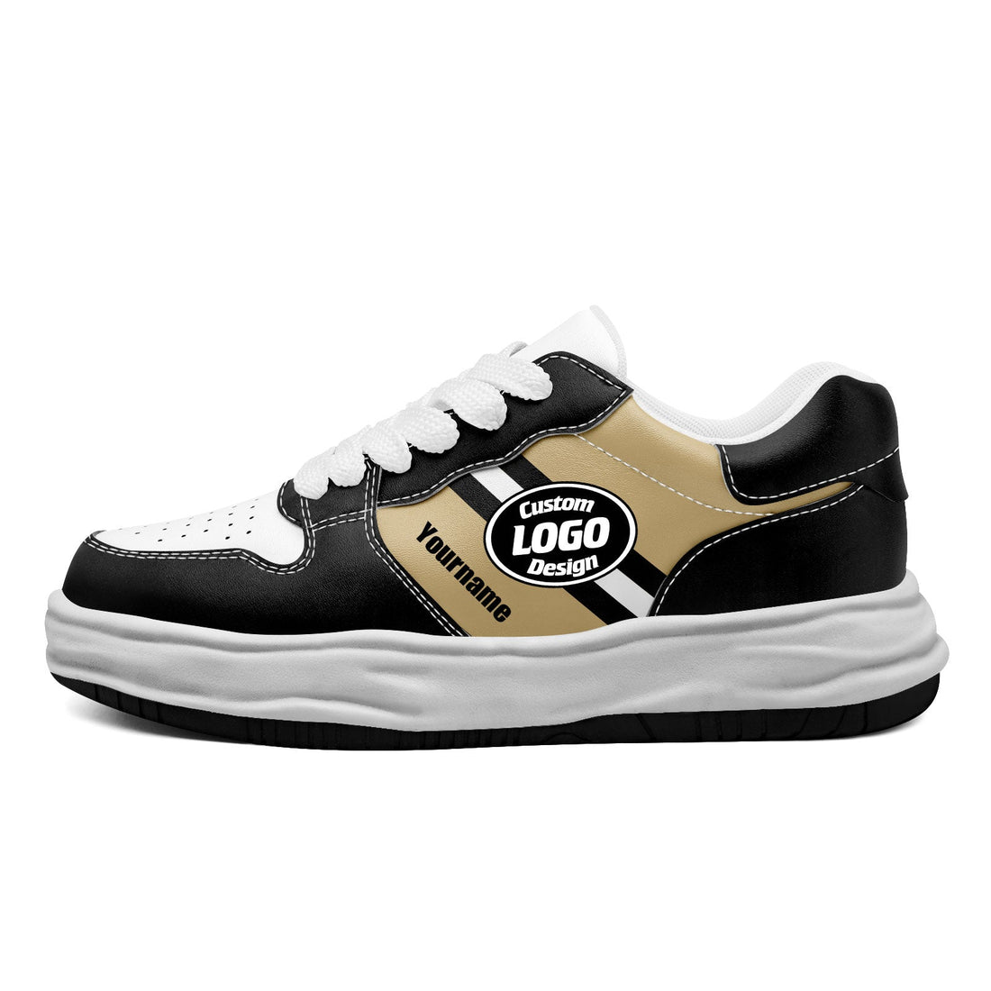 Corporate Gifts,Custom Black Gold New Orleans Shoes Personalized Sneaker FN032-D020389-19