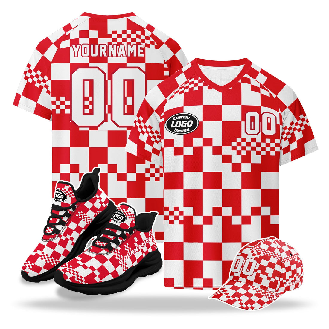 Custom 2026 World Cup Austria High Quality Soccer Stadium Version Jersey Sneakers Sports Shoes and Hat Combo Offer Personalized Team Name and Logo ZH-F027104-2