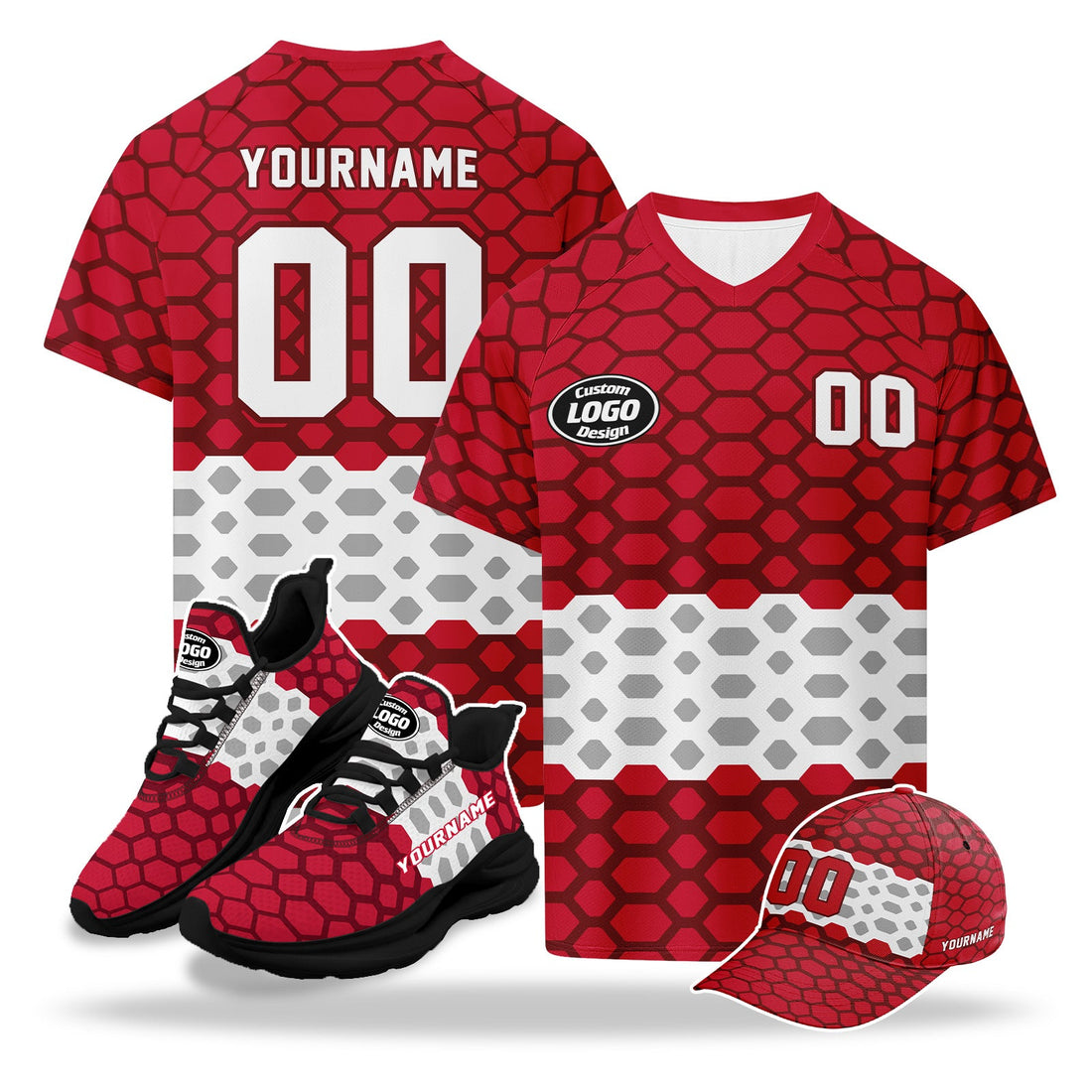 Custom 2026 World Cup Austria High Quality Soccer Stadium Version Jersey Sneakers Sports Shoes and Hat Combo Offer Personalized Team Name and Logo ZH-F027104-6