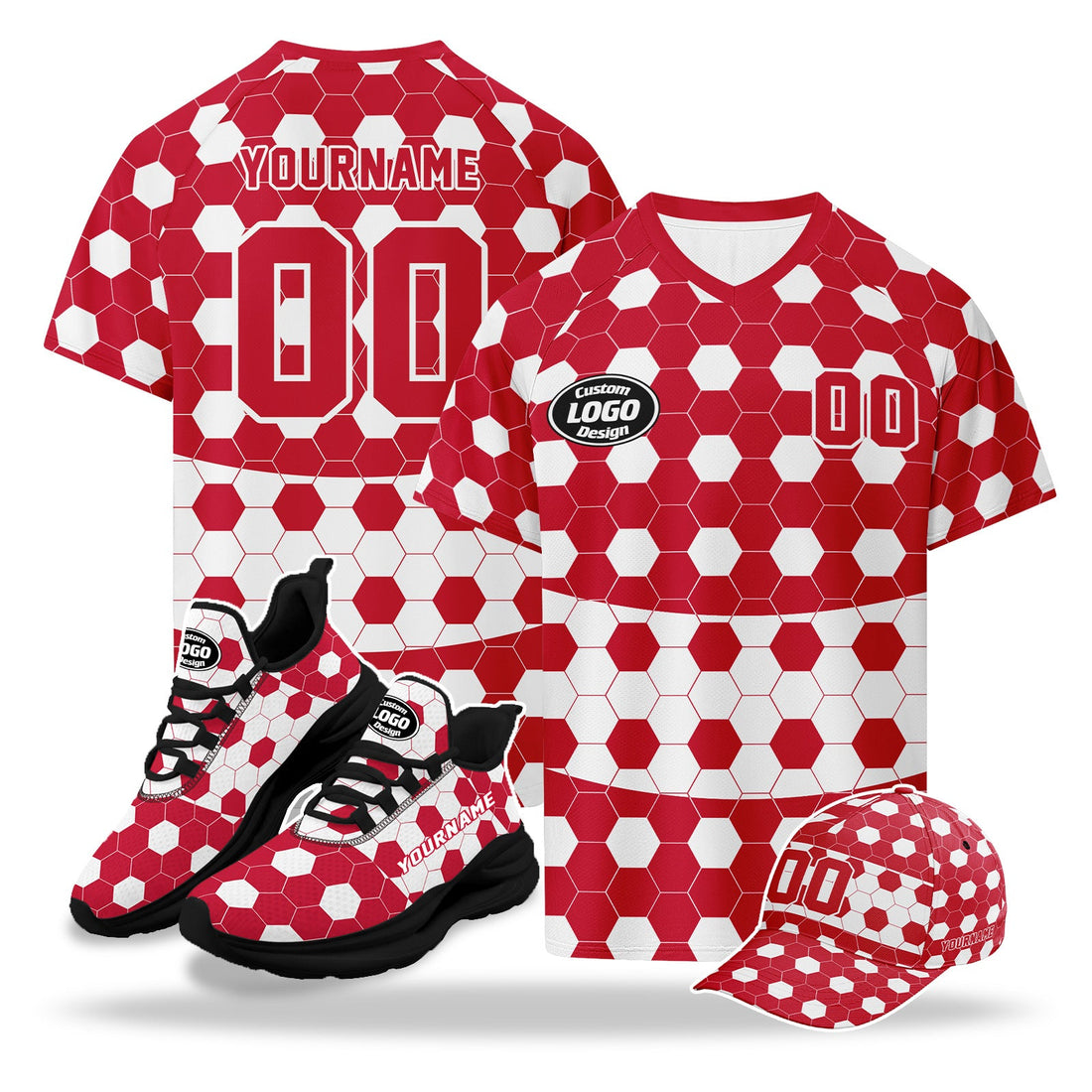 Custom 2026 World Cup Austria High Quality Soccer Stadium Version Jersey Sneakers Sports Shoes and Hat Combo Offer Personalized Team Name and Logo ZH-F027104-10