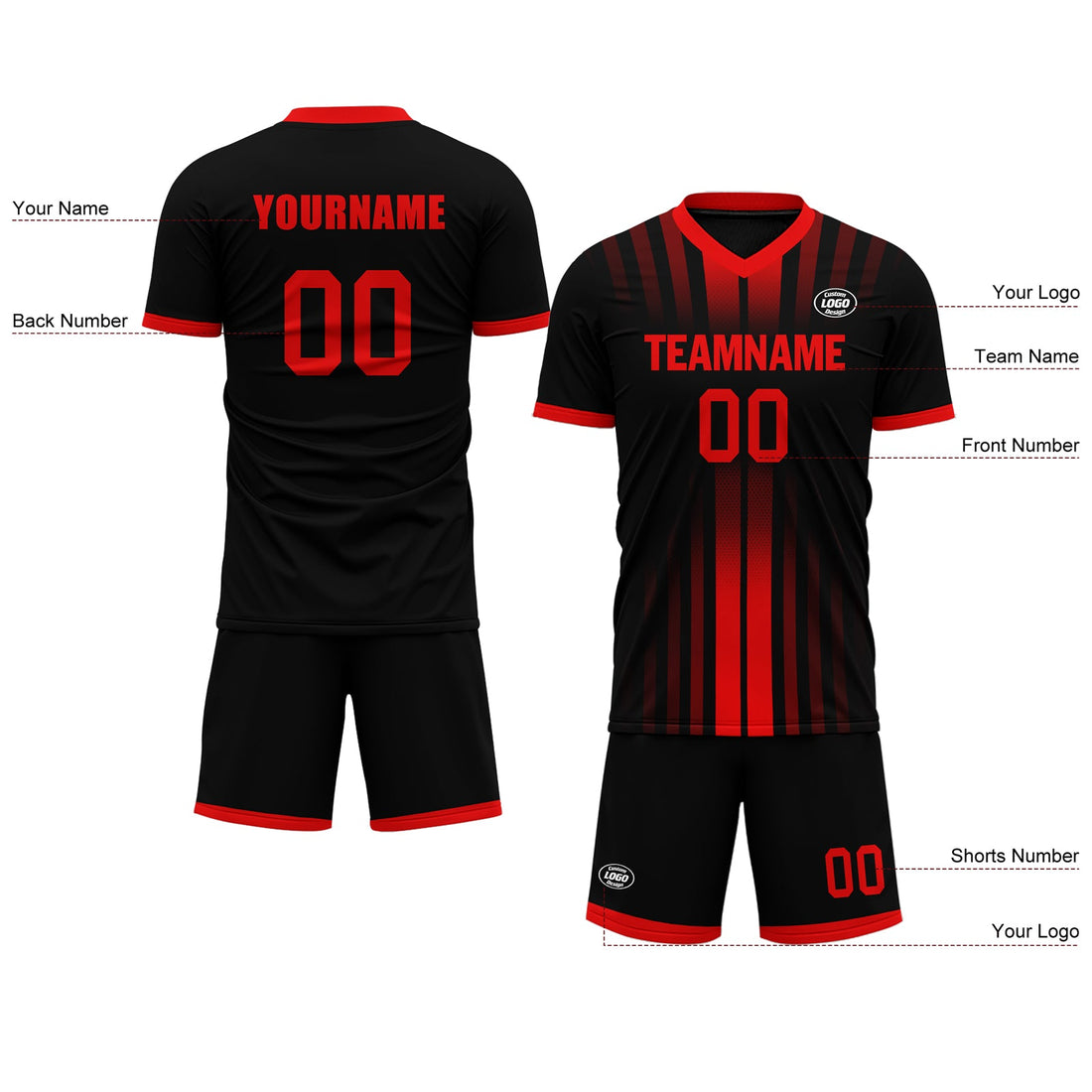 Custom Black Red Soccer Sets Jersey Personalized SCJ101-D020131-2