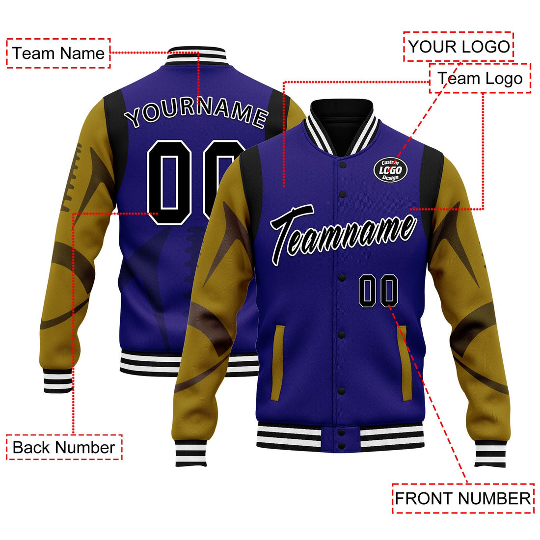 Corporate Gifts,Custom Purple Baltimore Jacket Bomber Full-Snap Varsity Letterman Personalized Jacket FZ005-D025004-4