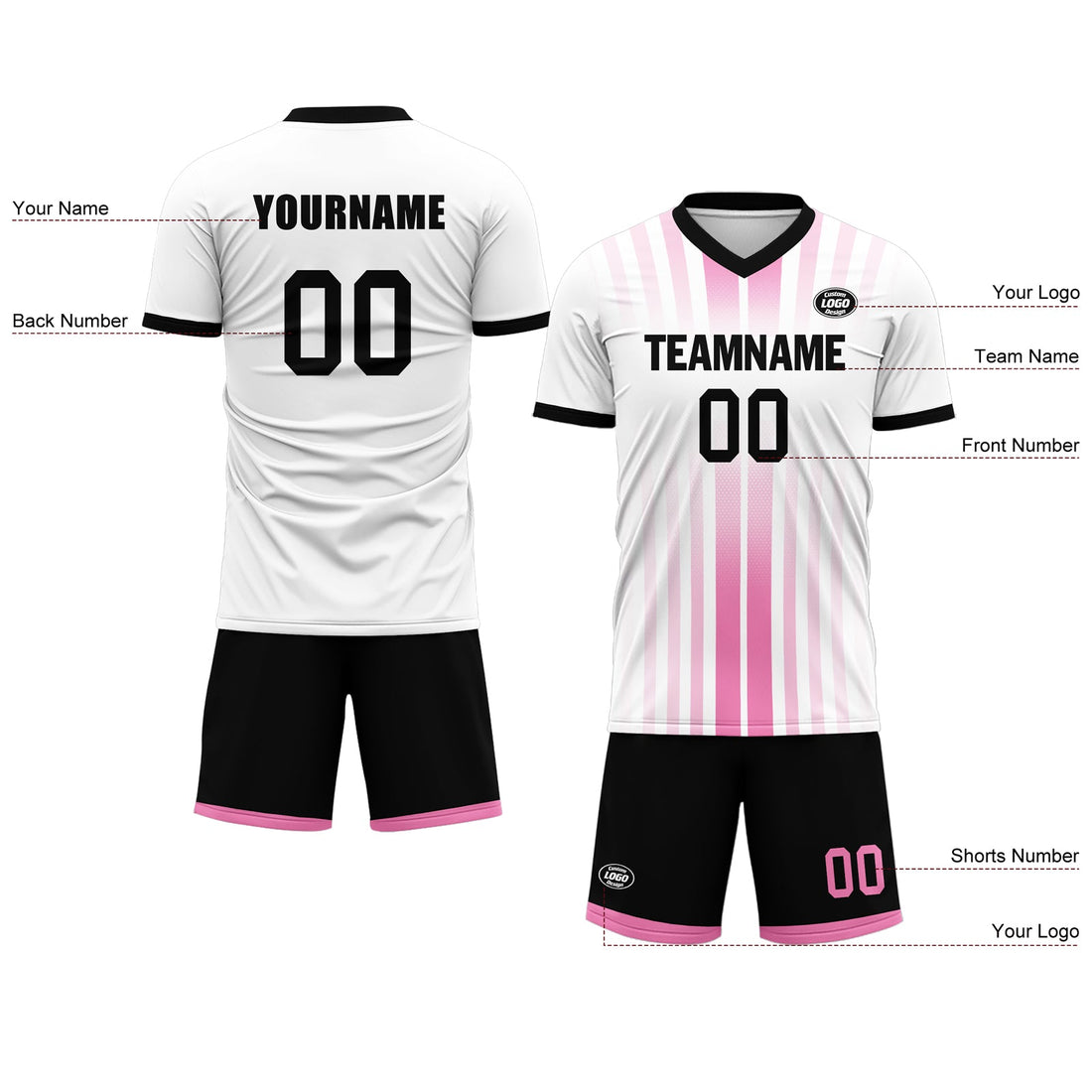 Gift Ideas,Custom White Pink Soccer Sets Jersey Personalized SCJ101-D020131-6