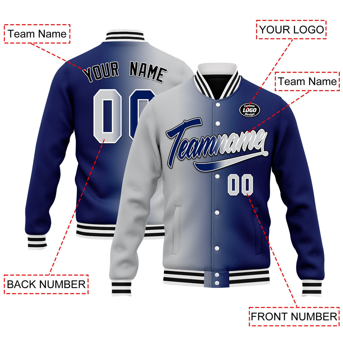 Custom Gradient Fashion Jacket Bomber Full-Snap Varsity Letterman Personalized Jacket FZ005-D028015-15