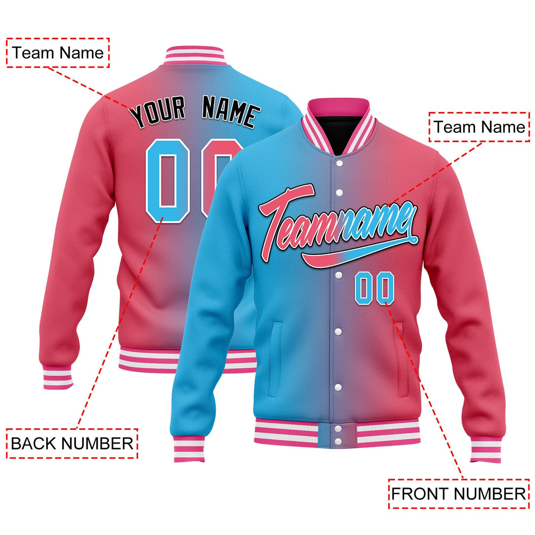 Custom Split Fashion Jacket Bomber Full-Snap Varsity Letterman Personalized Jacket FZ005-D028014-10