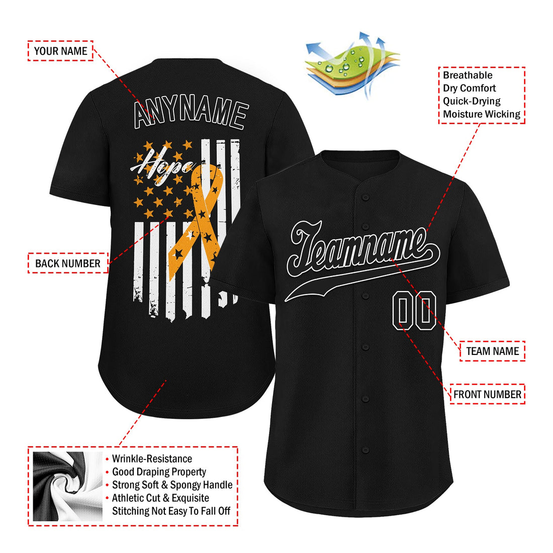 Custom Black World Cancer Day Personalized Authentic Baseball Jersey BSBJ01-E06020-14