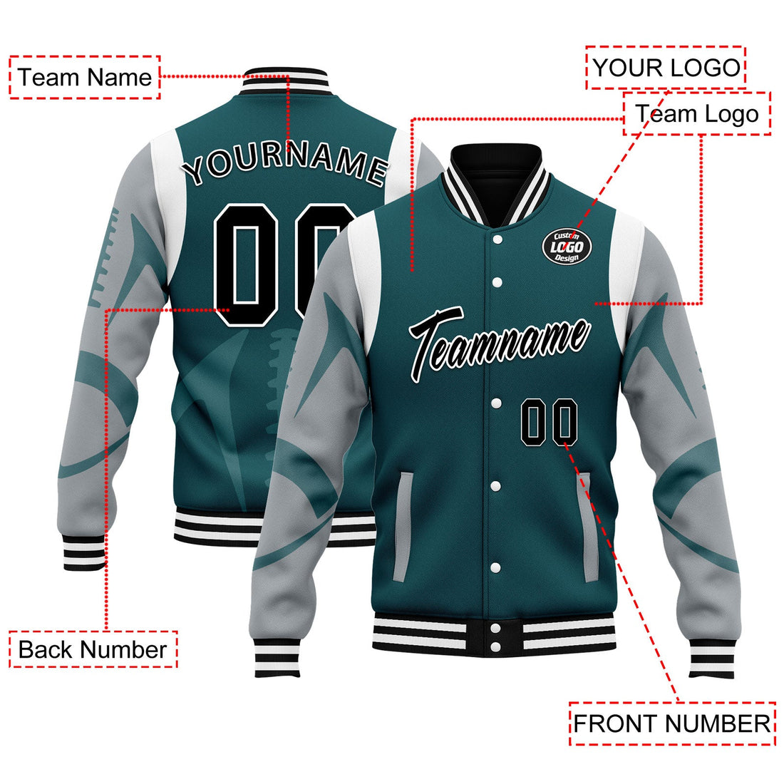 Corporate Gifts,Custom Green Philadelphia Jacket Bomber Full-Snap Varsity Letterman Personalized Jacket FZ005-D025004-21