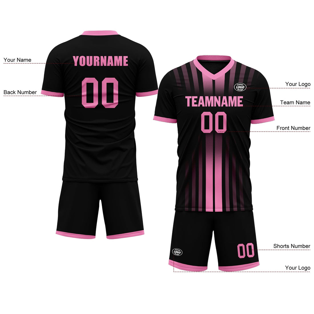 Gift Ideas,Custom Black Pink Soccer Sets Jersey Personalized SCJ101-D020131-5