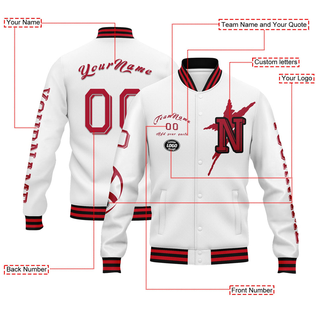 Corporate Gifts,Custom White Red New York Jacket Bomber Full-Snap Varsity Letterman Personalized Jacket FZ005SX-D020290-21