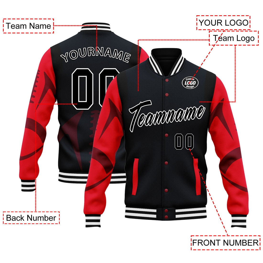 Custom Blue Houston Jacket Bomber Full-Snap Varsity Letterman Personalized Jacket FZ005-D025004-10