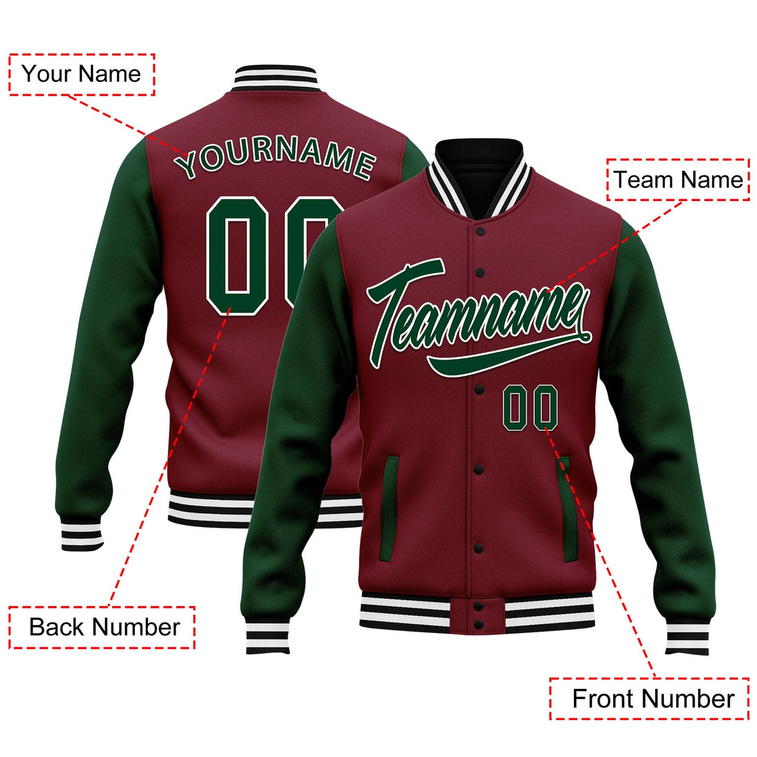 Custom Raglan Sleeves Jacket Bomber Full-Snap Varsity Letterman Personalized Jacket FZ005-D025002-5