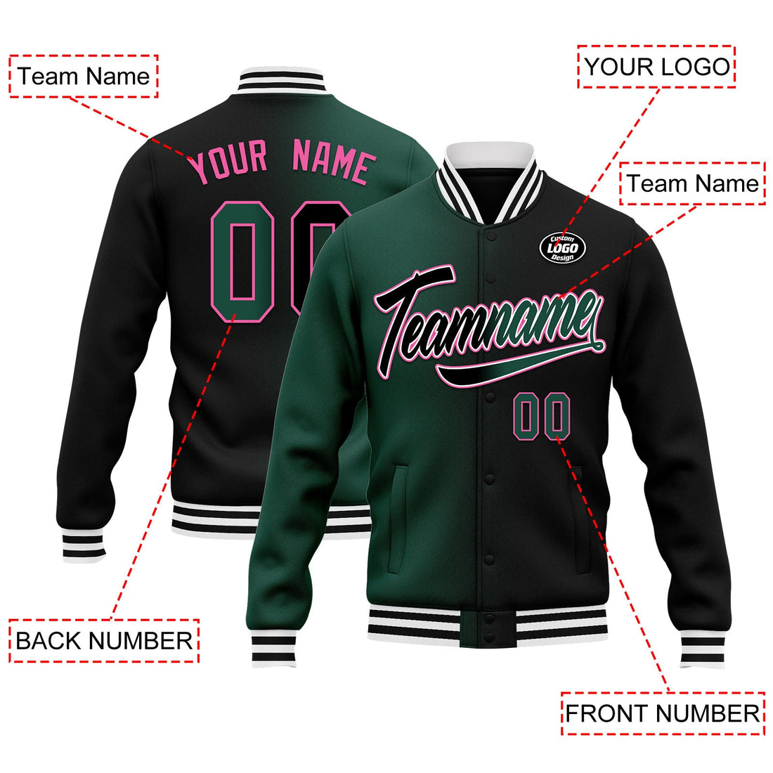 Custom Gradient Fashion Jacket Bomber Full-Snap Varsity Letterman Personalized Jacket FZ005-D028016-7