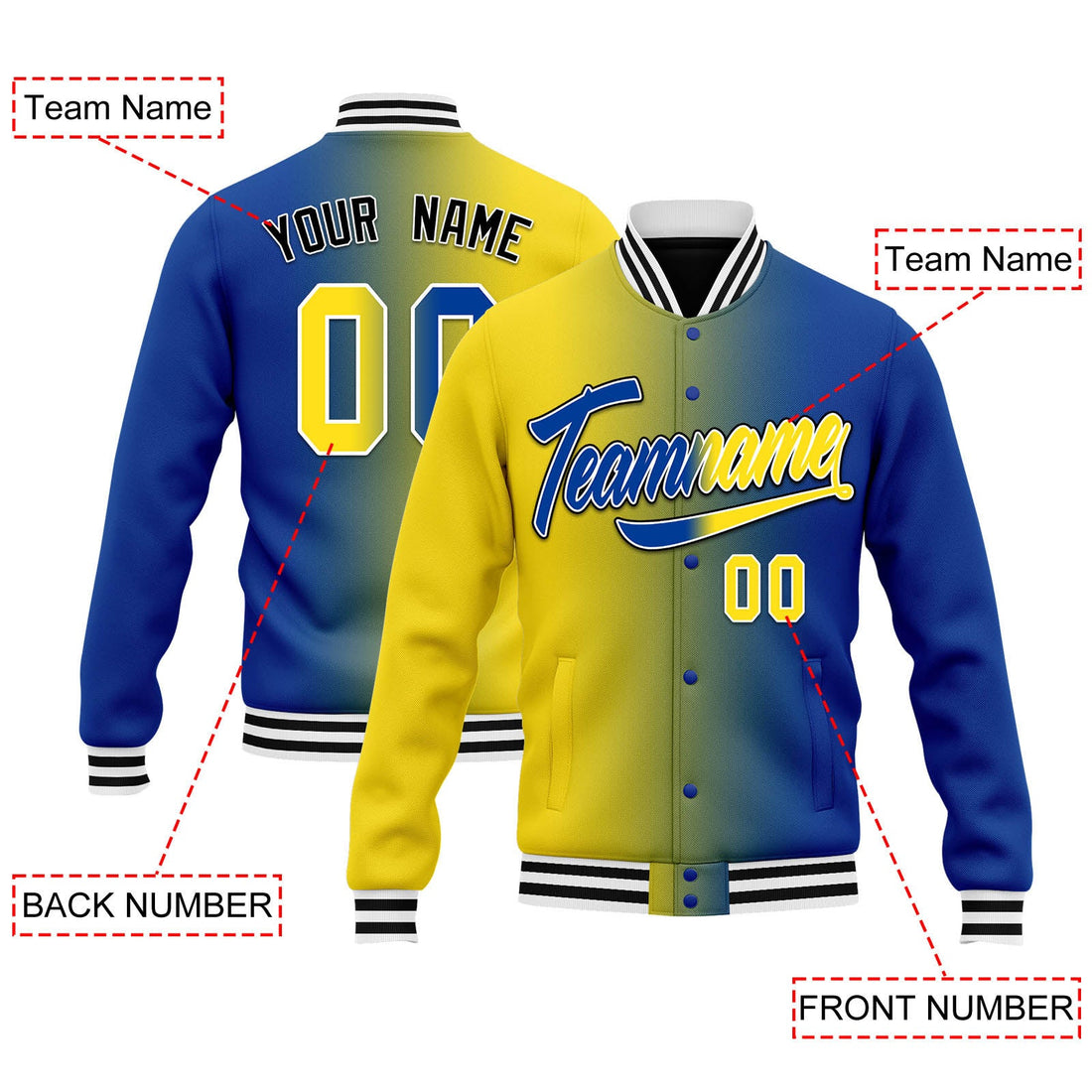 Custom Split Fashion Jacket Bomber Full-Snap Varsity Letterman Personalized Jacket FZ005-D028014-4