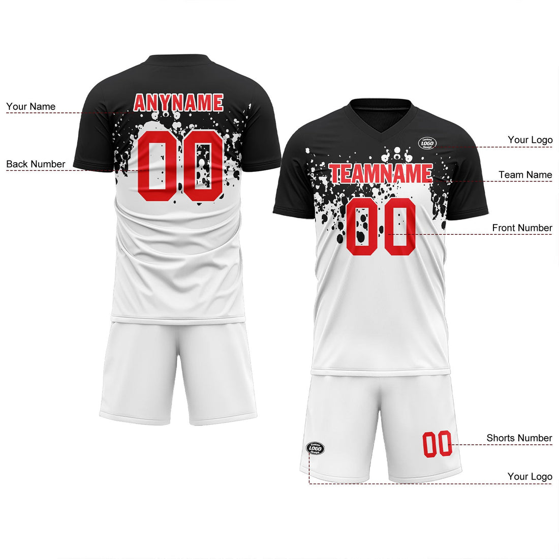 Custom Black White Soccer Sets Jersey Personalized SCJ101-D28026